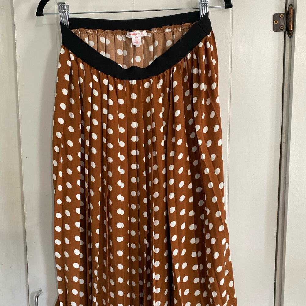 Joe Fresh x Jillian Harris Brown and White Polka Dot Midi Skirt NWOT